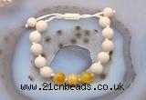 CGB6667 10mm round white fossil jasper & yellow banded agate adjustable bracelets