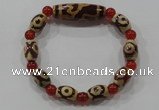 CGB74 2PCS Tibetan agate dZi beads & red agate beads stretchy bracelet