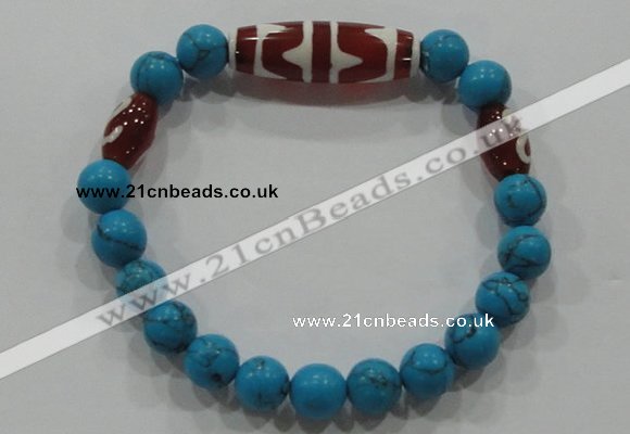 CGB78 2PCS Tibetan agate dZi beads & turquoise beads stretchy bracelet