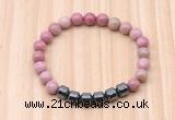 CGB8986 8mm, 10mm pink wooden jasper & drum hematite beaded bracelets
