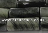 CGH61 15.5 inches 12*30mm faceted tube green hair stone beads