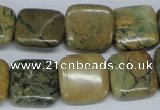 CGJ03 15.5 inches 16*16mm square green line jasper beads wholesale