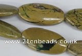 CGJ06 15.5 inches 15*30mm oval green line jasper gemstone beads wholesale
