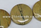 CGJ12 15.5 inches 30mm flat round green line jasper beads wholesale