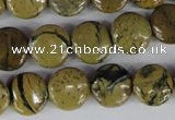 CGJ15 15.5 inches 12mm flat round green line jasper beads wholesale