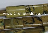 CGJ55 15.5 inches 12*20mm flat tube green line jasper beads wholesale
