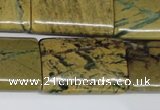 CGJ59 15.5 inches 22*30mm flat tube green line jasper beads wholesale