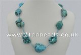 CGN01 20 inches blue turquoise nugget beads & braided rope necklaces