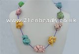 CGN02 20 inches colorful turquoise nugget beads & braided rope necklaces