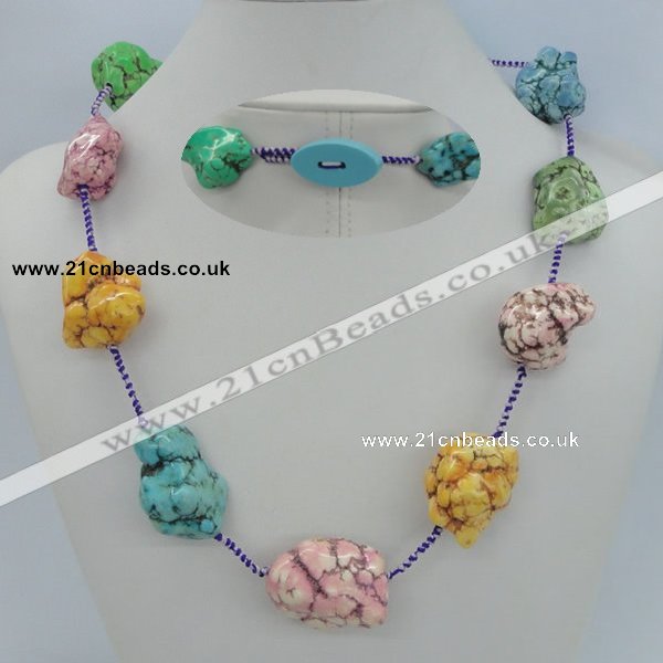 CGN02 20 inches colorful turquoise nugget beads & braided rope necklaces