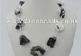 CGN03 20 inches natural zebra jasper nugget beads & braided rope necklaces