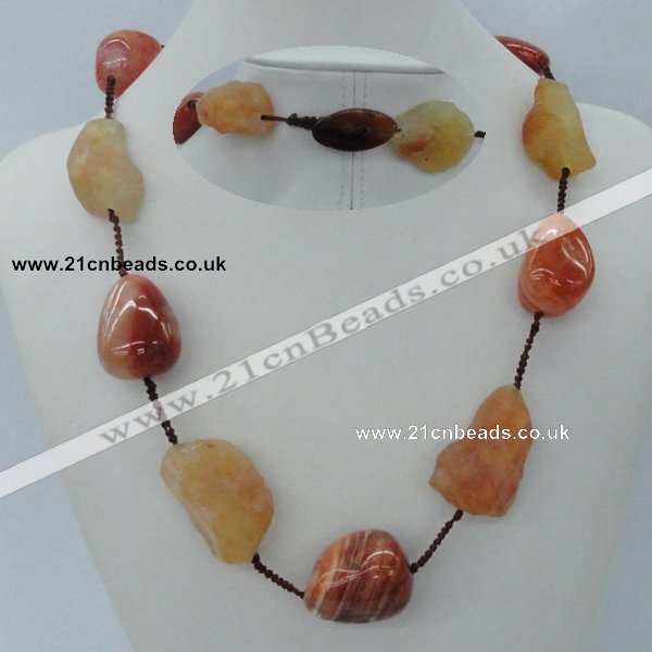 CGN06 20 inches natural red agate nugget beads & braided rope necklaces