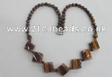CGN10 18.5 inches round & diamond tiger eye gemstone beads necklaces