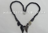 CGN12 18.5 inches round & leaf black agate gemstone beads necklaces