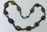 CGN205 22 inches 6mm round & 18*25mm oval yellow tiger eye necklaces
