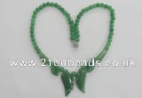 CGN23 18.5 inches round & leaf green jade gemstone beads necklaces