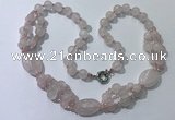 CGN290 24.5 inches chinese crystal & rose quartz beaded necklaces