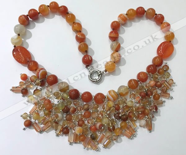 CGN480 21.5 inches chinese crystal & striped agate beaded necklaces