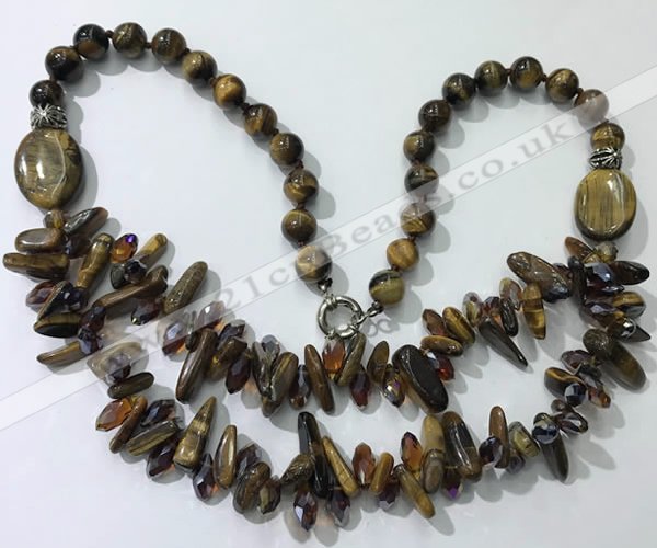 CGN523 23.5 inches chinese crystal & yellow tiger eye beaded necklaces