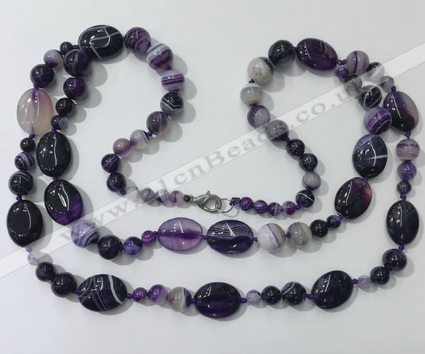 CGN583 23.5 inches striped agate gemstone beaded necklaces