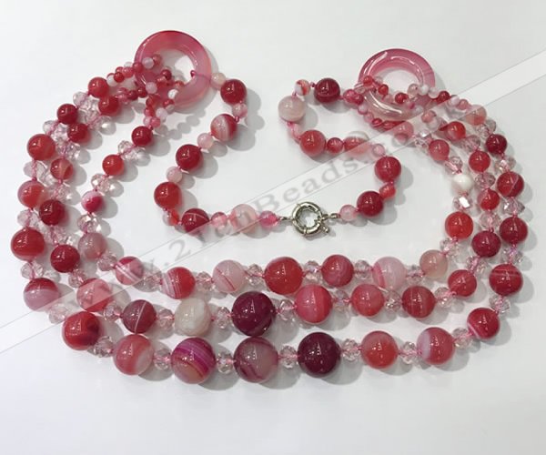 CGN624 24 inches chinese crystal & striped agate beaded necklaces