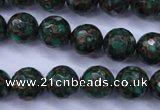 CGO114 15.5 inches 12mm faceted round gold green color stone beads