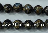 CGO164 15.5 inches 12mm round gold blue color stone beads