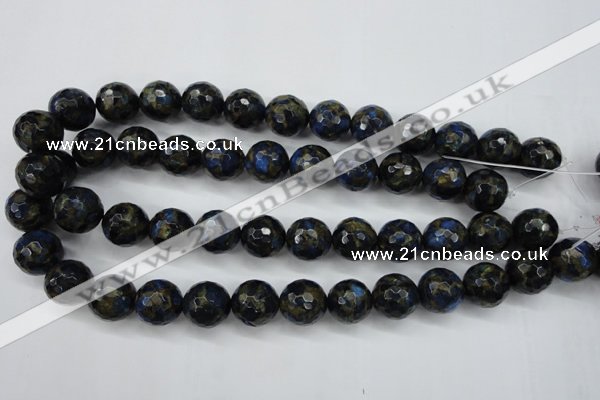 CGO174 15.5 inches 12mm faceted round gold blue color stone beads