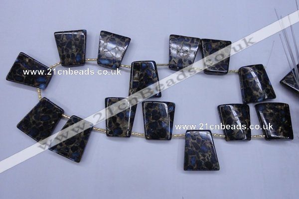CGO215 Top-drilled 22*28mm trapezoid gold blue color stone beads
