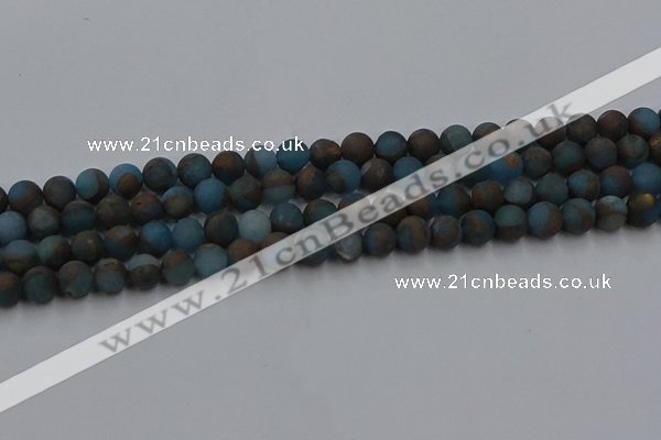 CGO257 15.5 inches 8mm round matte gold multi-color stone beads