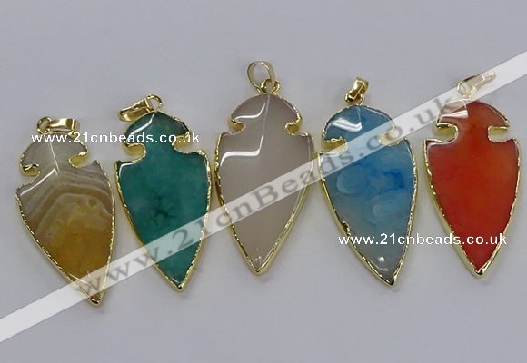 CGP3008 22*45mm arrowhead agate gemstone pendants wholesale