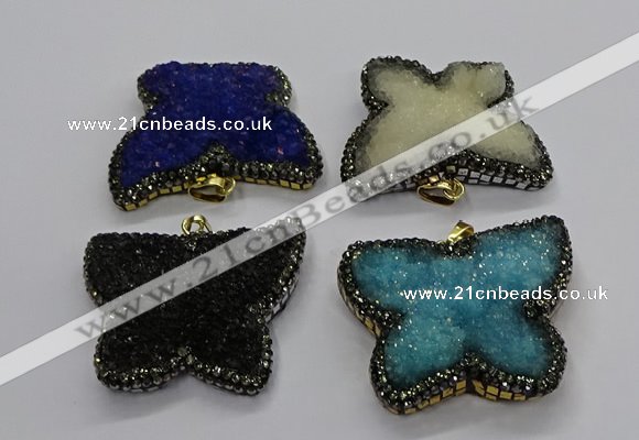 CGP3114 40*45mm butterfly druzy agate pendants wholesale