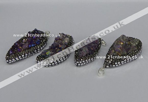 CGP3387 18*40mm - 22*45mm freeform plated druzy amethyst pendants