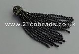 CGP682 3mm faceted round handmade hematite beaded tassel pendants