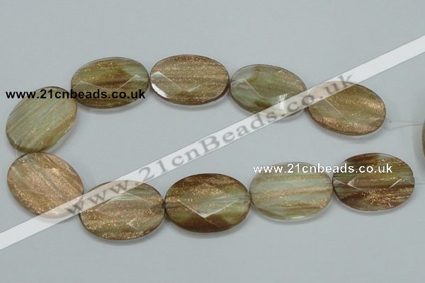CGQ15 15.5 inches 30*40mm faceted oval gold sand quartz beads