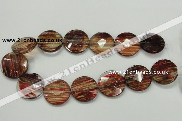 CGQ17 15.5 inches 30mm faceted flat round gold sand quartz beads