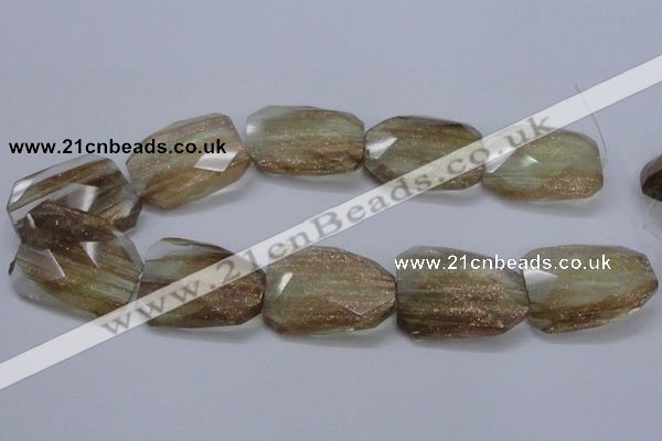 CGQ19 30*40mm faceted & twisted rectangle gold sand quartz beads