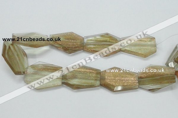 CGQ20 15.5 inches 35*45mm faceted hexagon gold sand quartz beads