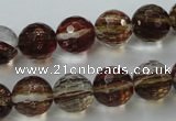 CGQ34 15.5 inches 12mm faceted round red gold sand quartz beads