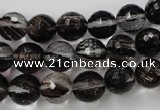 CGQ40 15.5 inches 10mm faceted round black gold sand quartz beads
