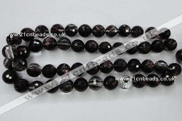 CGQ43 15.5 inches 16mm faceted round black gold sand quartz beads