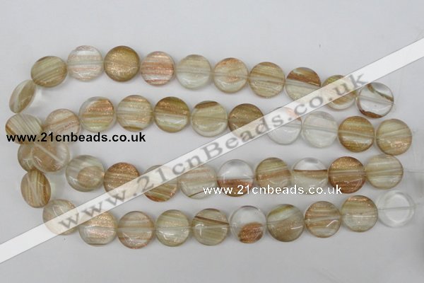 CGQ54 15.5 inches 18mm flat round gold sand quartz beads wholesale