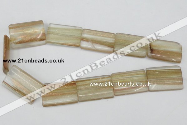 CGQ56 15.5 inches 24*35mm flat tube gold sand quartz beads wholesale