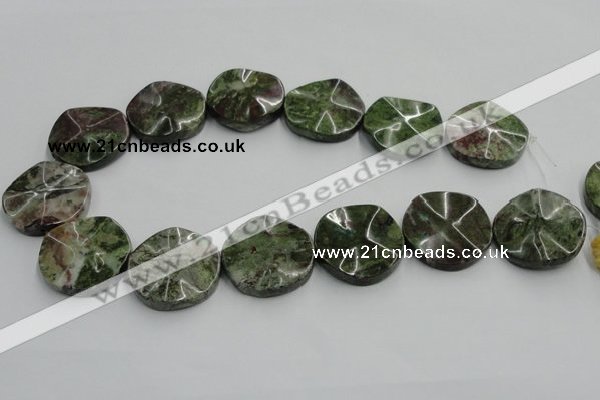 CGR21 16 inches 30mm wavy coin green rain forest stone beads wholesale