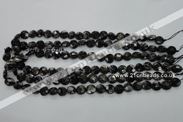 CHS17 15.5 inches 10mm faceted coin natural hypersthene beads