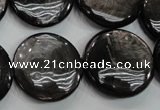 CHS67 15.5 inches 25mm flat round natural hypersthene beads