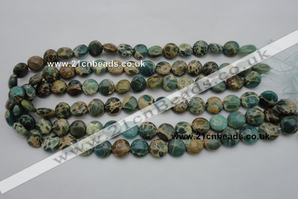 CIJ28 15.5 inches 12mm flat round impression jasper beads wholesale
