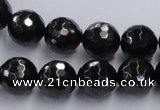 CJB08 16 inches 12mm faceted round natural jet gemstone beads wholesale