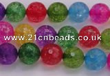CKQ351 15.5 inches 8mm faceted round dyed crackle quartz beads