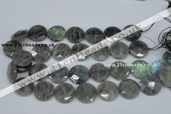 CLB194 15.5 inches 25mm faceted coin labradorite gemstone beads